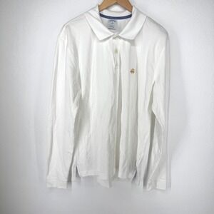 Brooks Brothers Mens Long Sleeve 1818 Performance Polo Shirt White XL Cotton